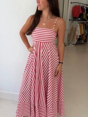 Striped Pink & White Maxi Sundress with Spaghetti Straps